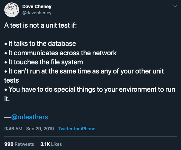 Tweet taking about unit test
